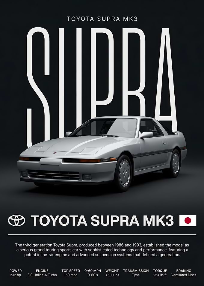 Toyota Supra MK3 Automotive Poster