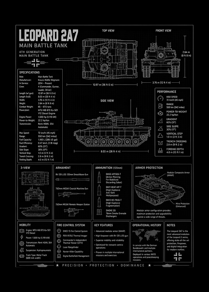 Leopard 2A7 Tank Blueprint