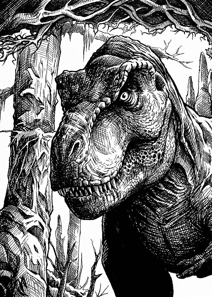 Detailed Ink Drawing of T-Rex
