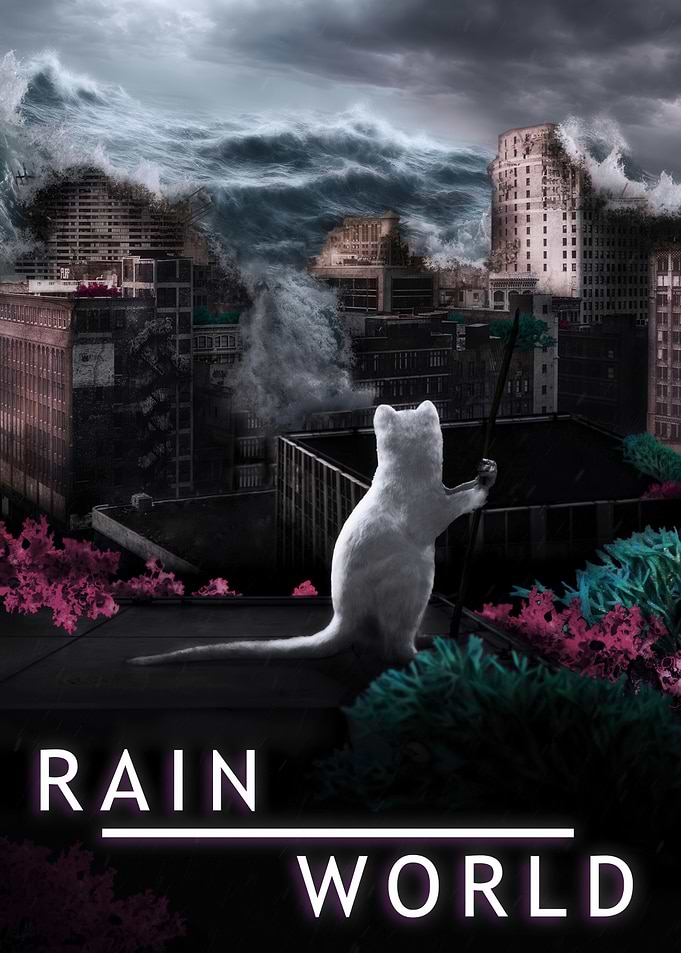 Rain World Slugcat Overlooking Flooded City