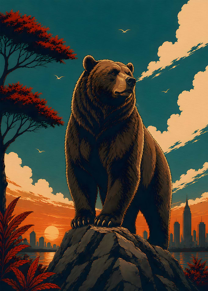 Majestic Bear Overlooking City Skyline