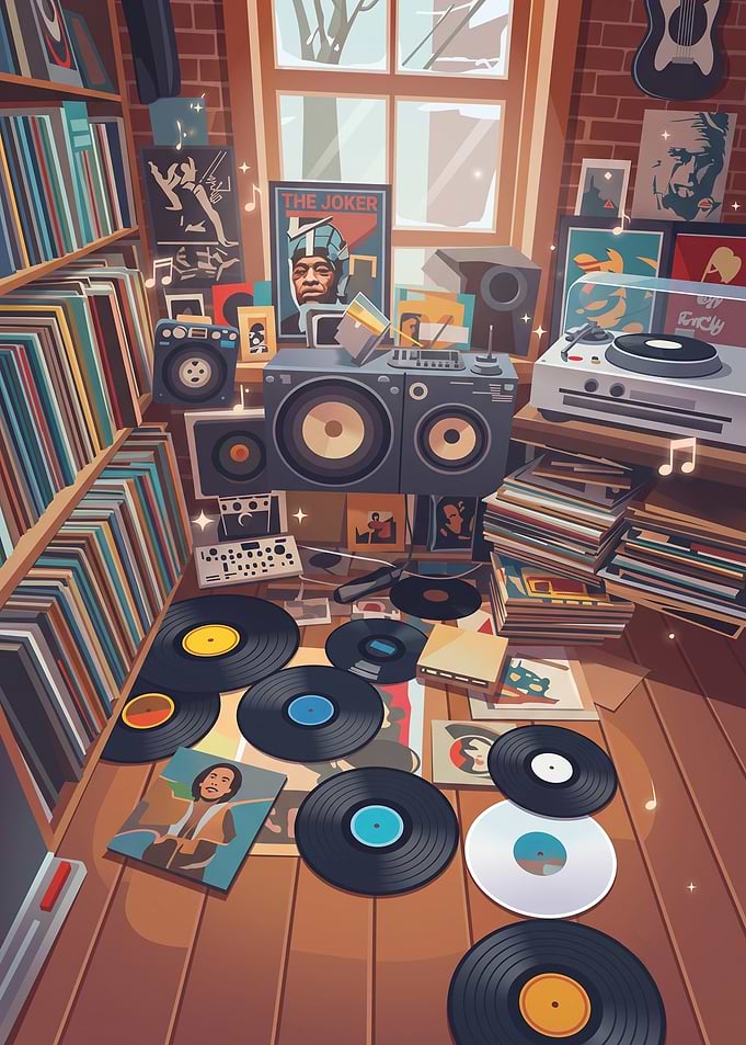 Cozy Retro Music Vinyl Collection Room