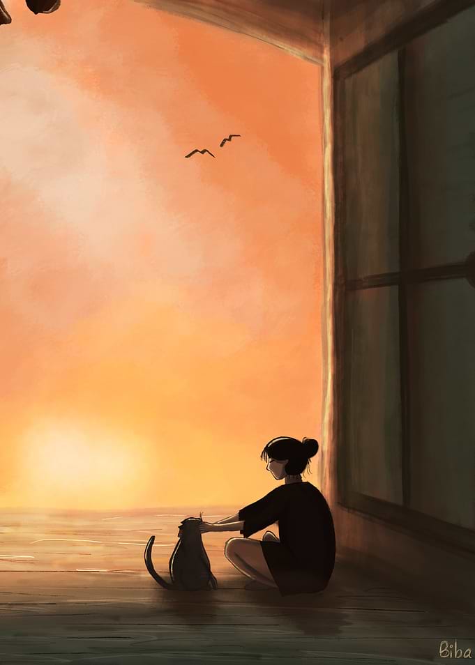 Golden Hour | Girl Petting Cat at Sunset