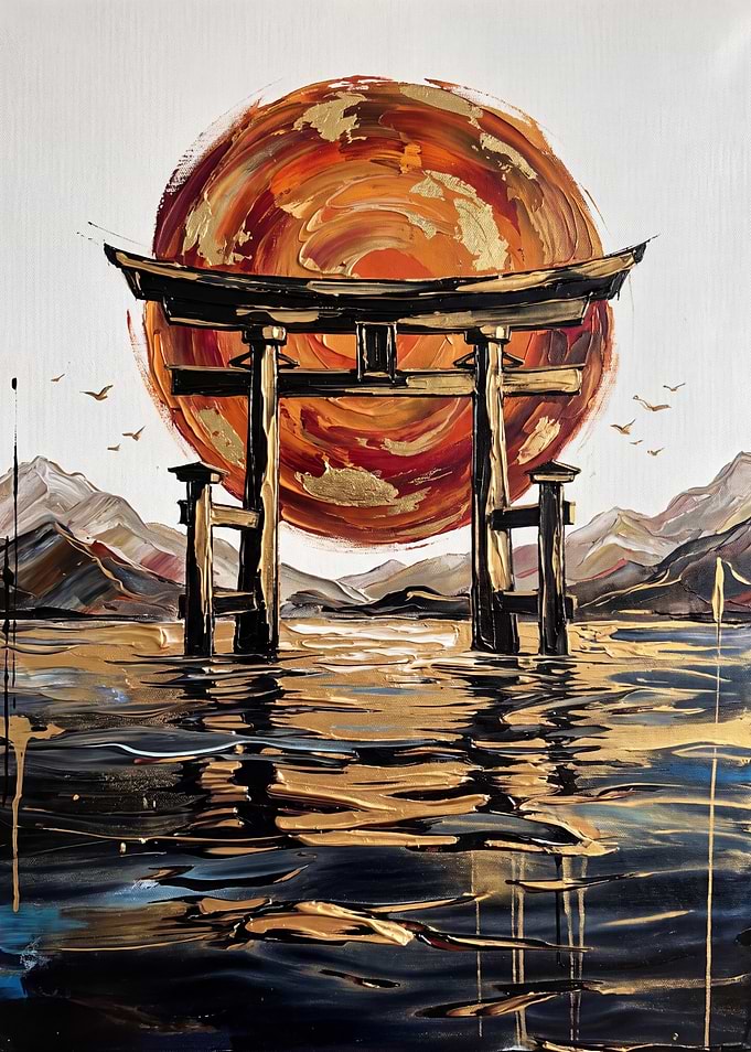 Golden Torii Gate at Sunset Painting
