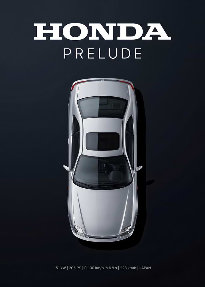 Honda Prelude Silver Top View Poster