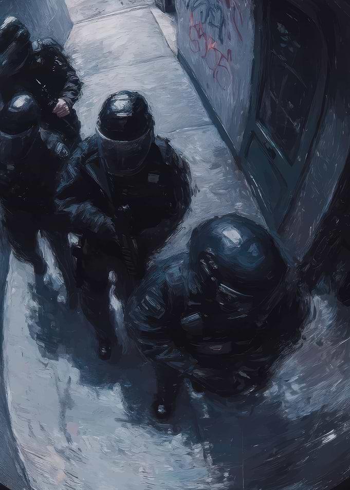 Tactical Team in Narrow Alleyway Painting