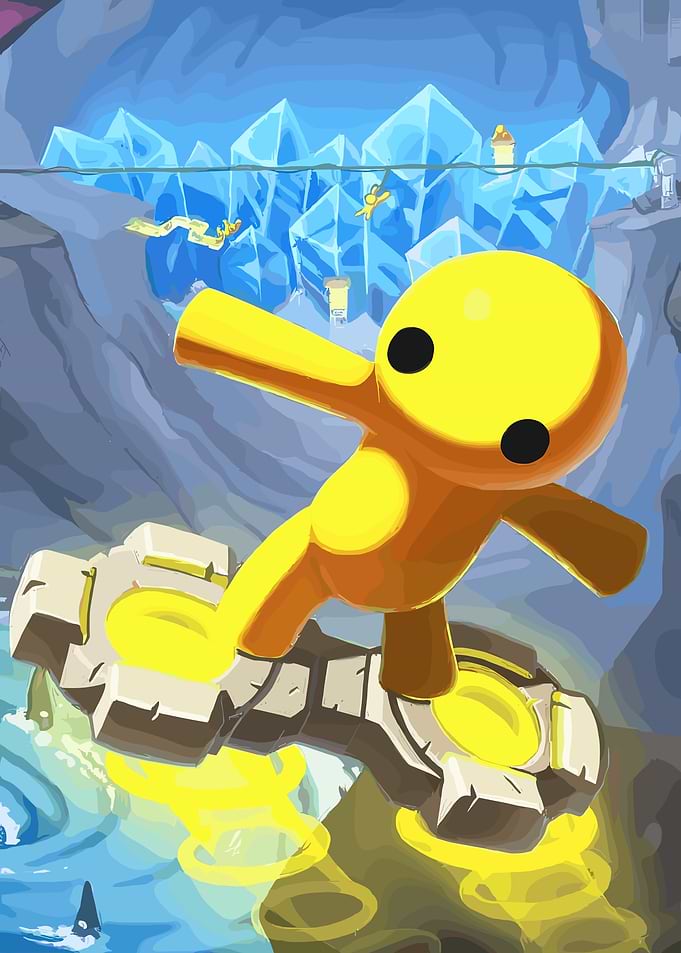 Wobbly Life Character on Hoverboard in Crystal Cave