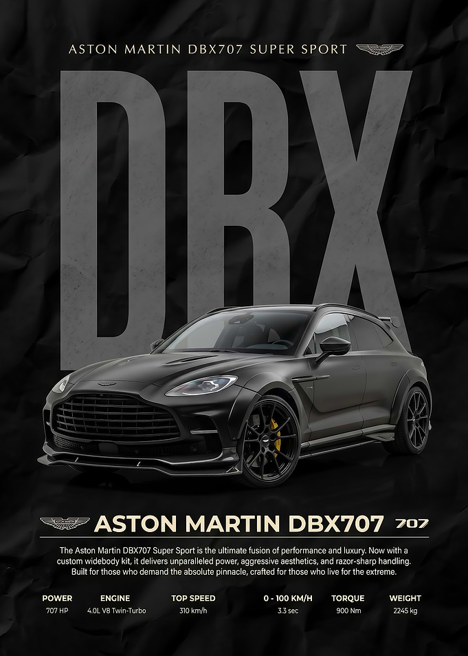 black Aston Martin DBX707 Super Sport car Poster