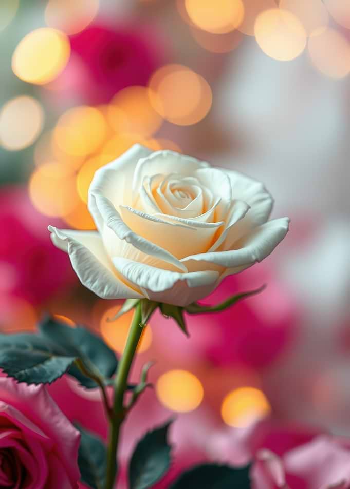 Elegant White Rose with Golden Bokeh