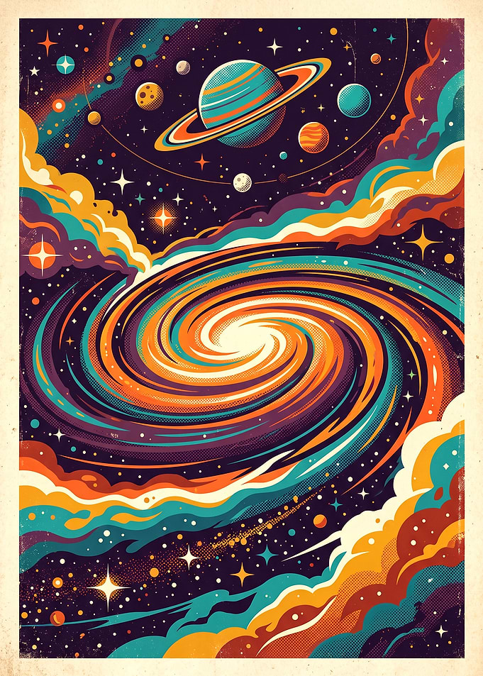 Retro Style Colorful Spiral Galaxy