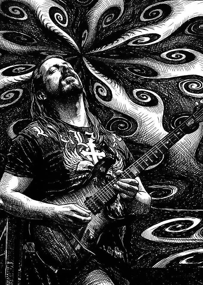 Black and White Guitarist Illustration