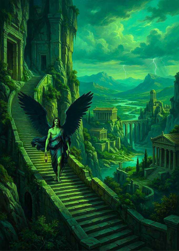 Angel Descending Ancient Stone Stairs