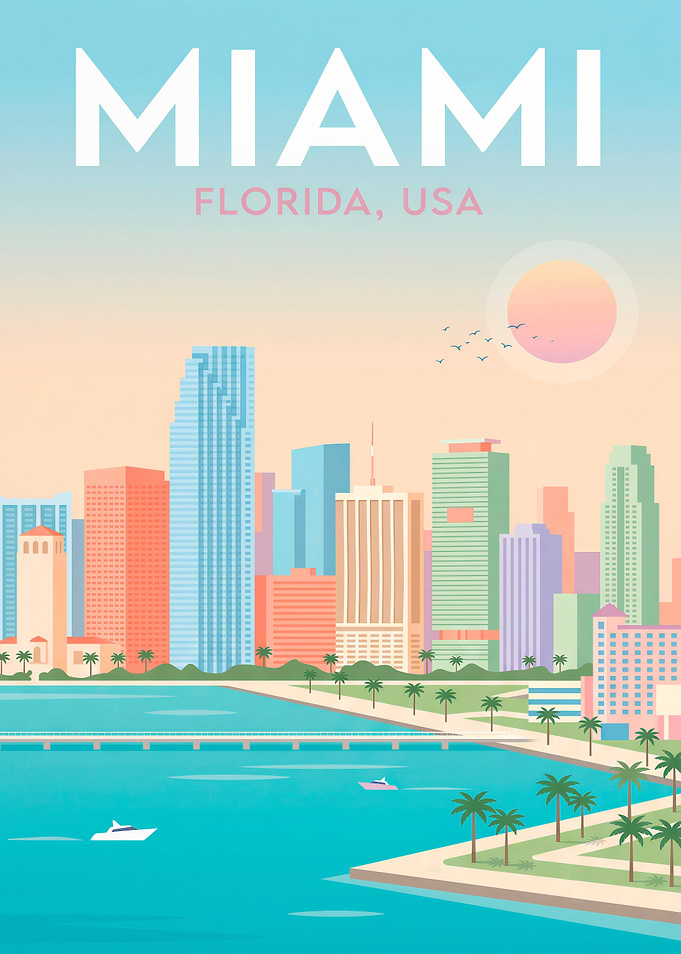 Miami Florida Skyline Travel Poster