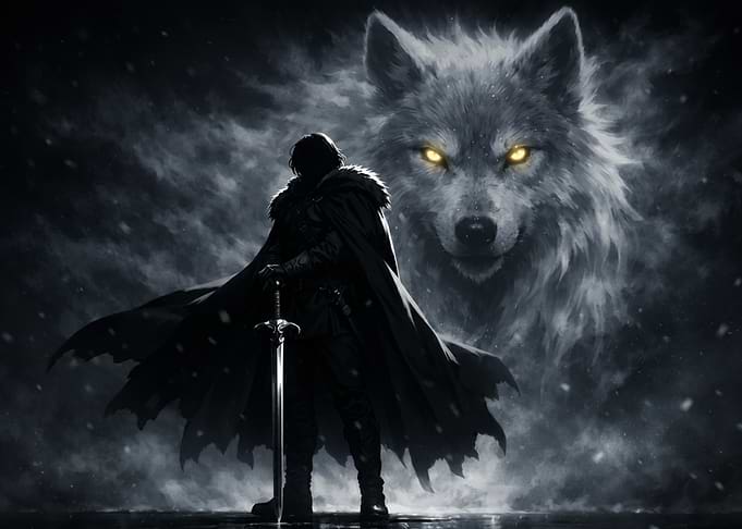 Warrior with Ethereal Wolf Spirit