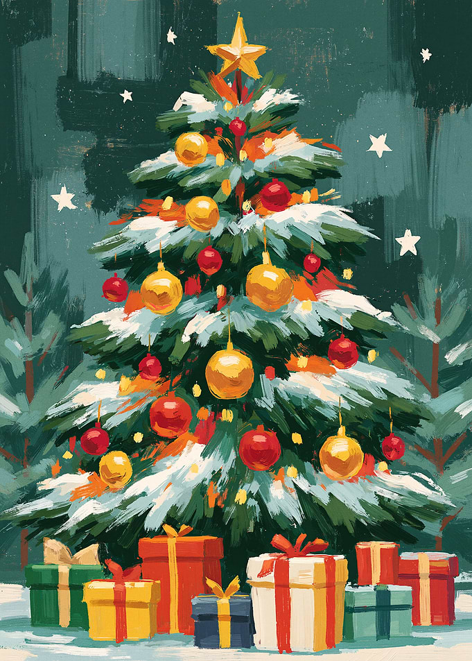 Painted Christmas Tree with Gifts