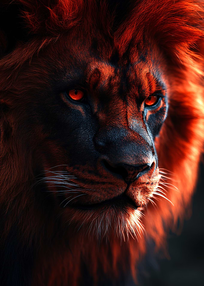 Majestic Lion with Fiery Red Mane