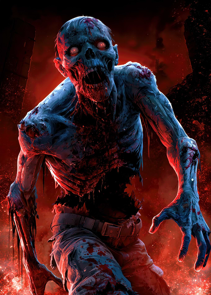 Terrifying Undead Zombie in Fiery Apocalypse