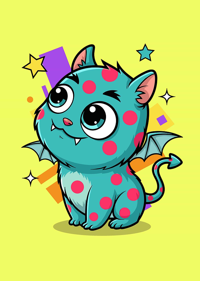 Cute Teal Monster with Pink Polka Dots