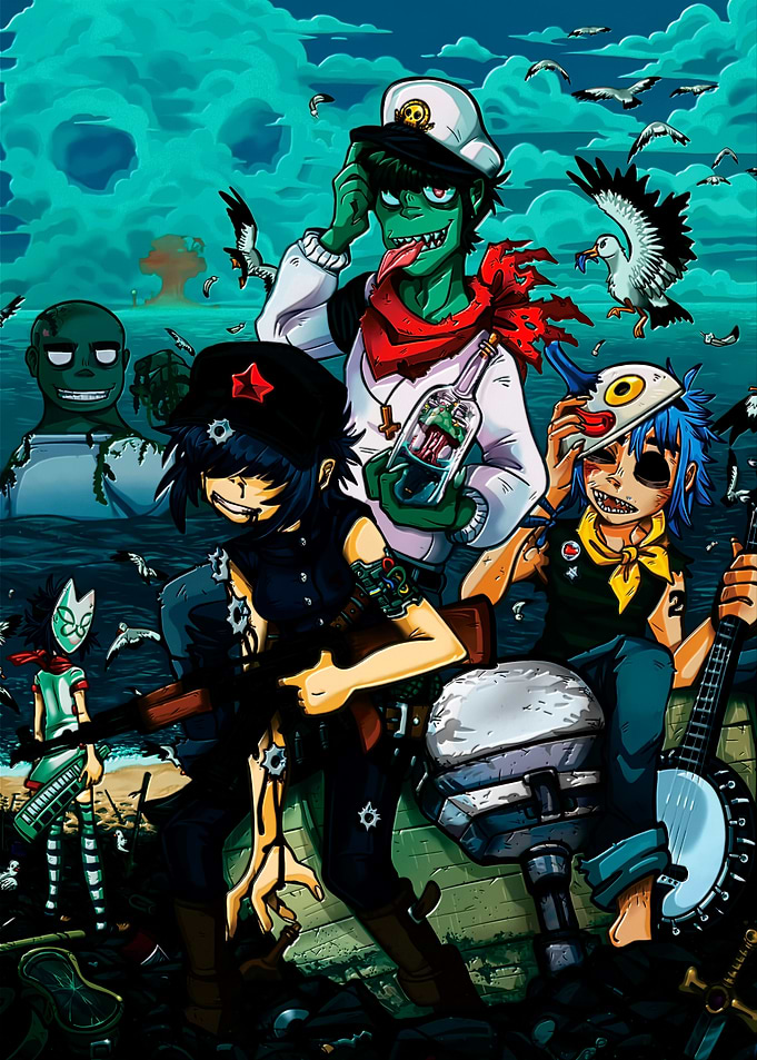Gorillaz Plastic Beach Band Illustration