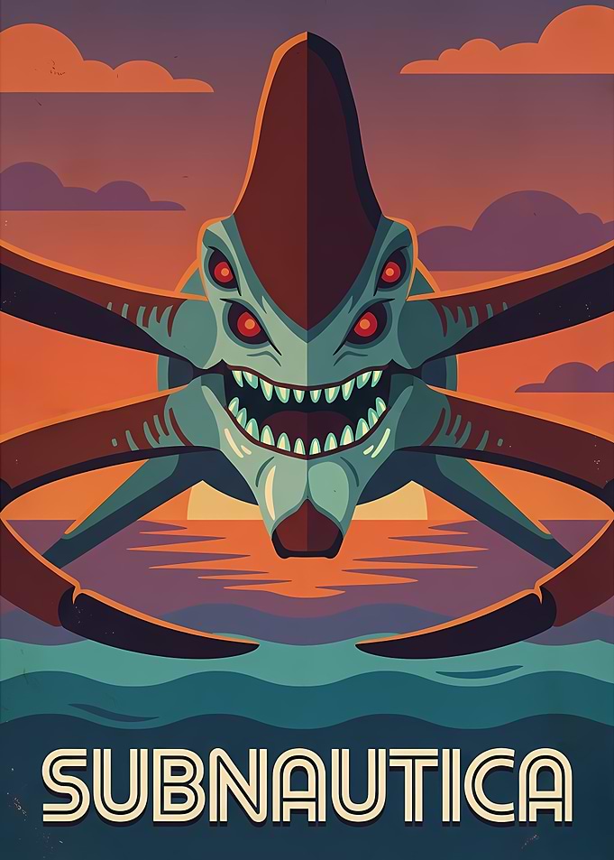Subnautica Reaper Leviathan Retro Poster