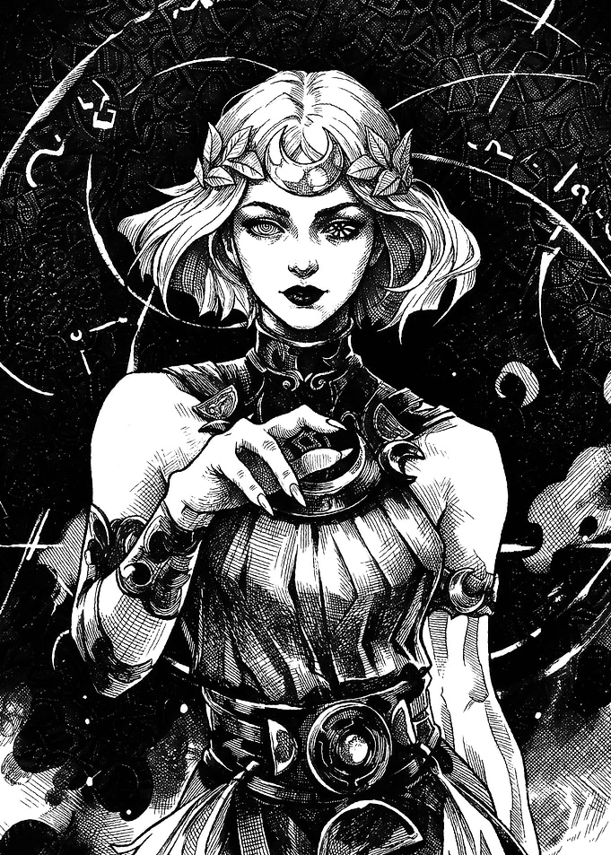 Moon Goddess Ink Illustration