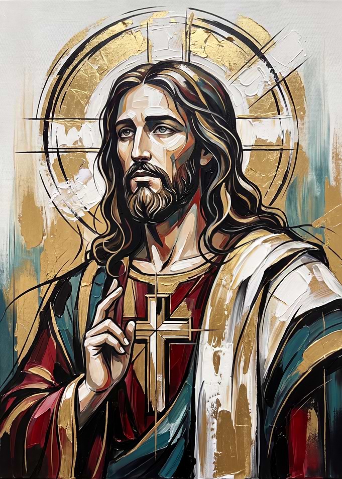 Modern Portrait of Jesus Christ with Gold Accents