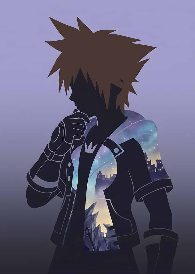 Sora Kingdom Hearts Silhouette with Twilight Town