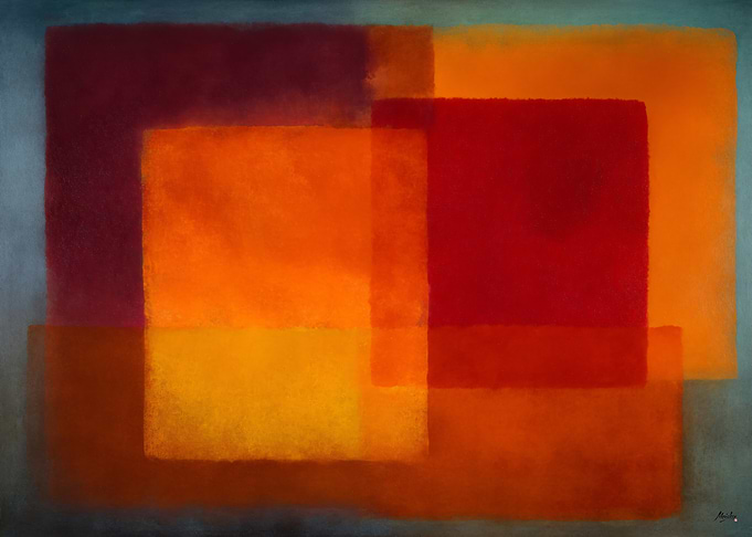 Celestial Zen Color Field Modernism No. 02 β Crimson Horizon Wall Art