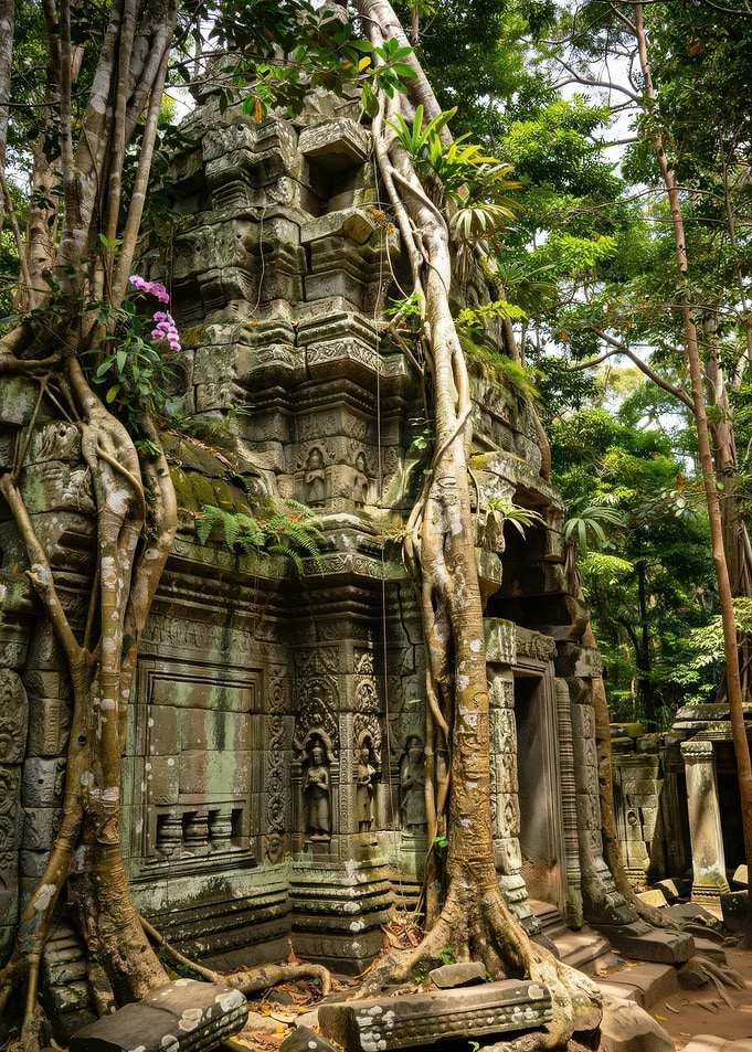 Ancient Khmer Temple Overgrown by Jungle Roots