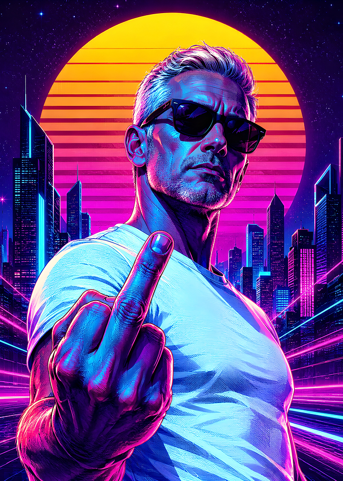 Synthwave Man Giving the Middle Finger