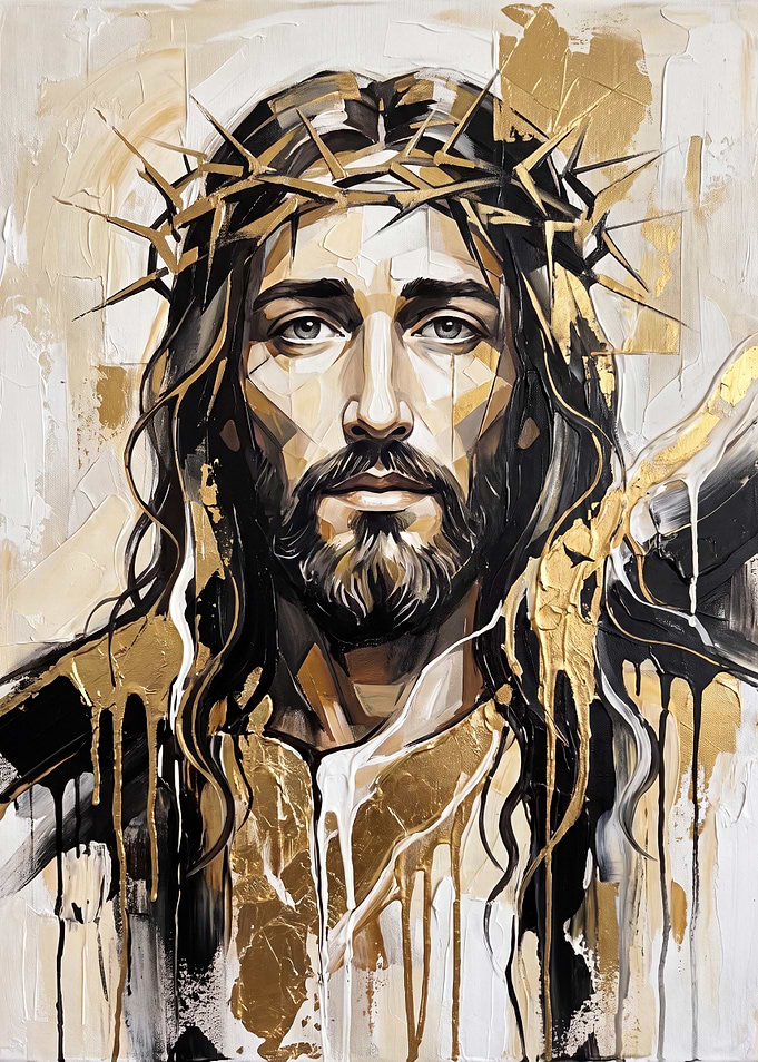 Contemporary Jesus Christ Portrait with Gold Accents