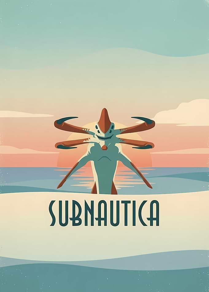Subnautica Reaper Leviathan Vintage Poster