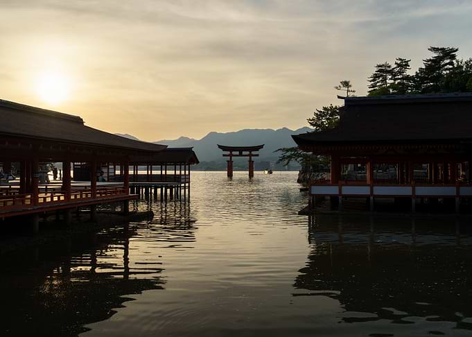 Itsukushima Shrine Torii Gate at Sunset on Miyajima