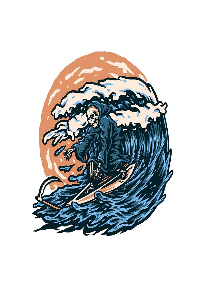 Grim Reaper Surfing a Wave