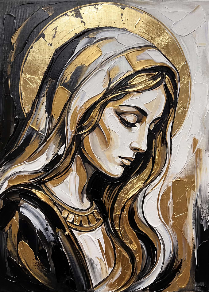 Elegant Virgin Mary Impasto Painting