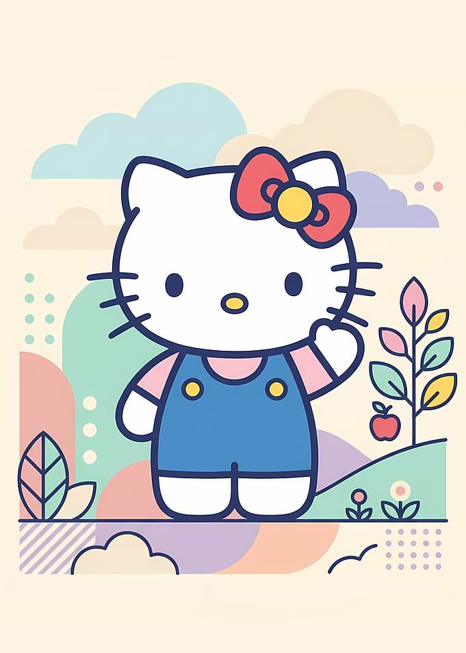 Hello Kitty Pastel Geometric Illustration
