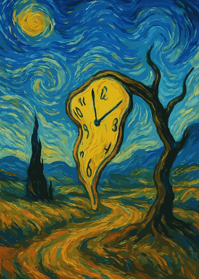 Surreal Melting Clock Starry Night Mashup