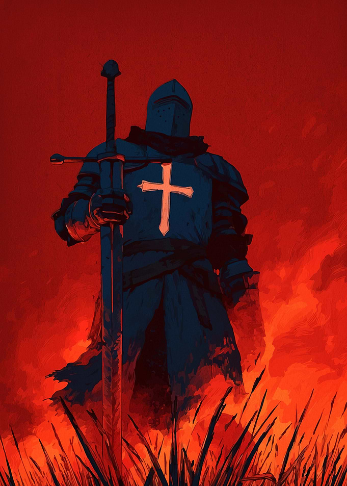 Knight with Greatsword in Fiery Landscape