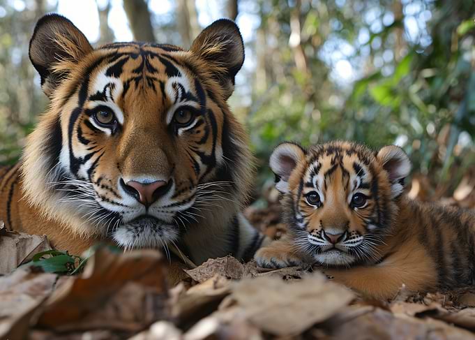 Mother Tiger and Her Cub