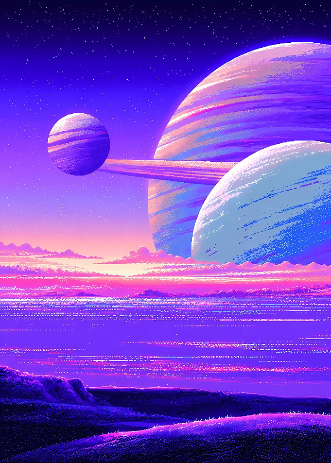 Vibrant Pixel Art Space Landscape