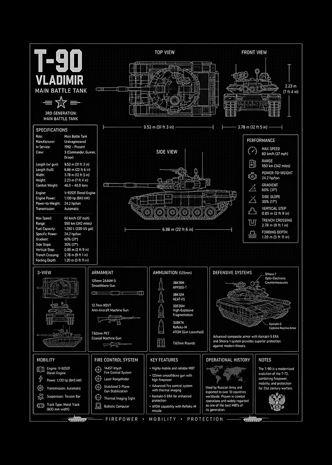 T-90 Vladimir Tank Blueprint