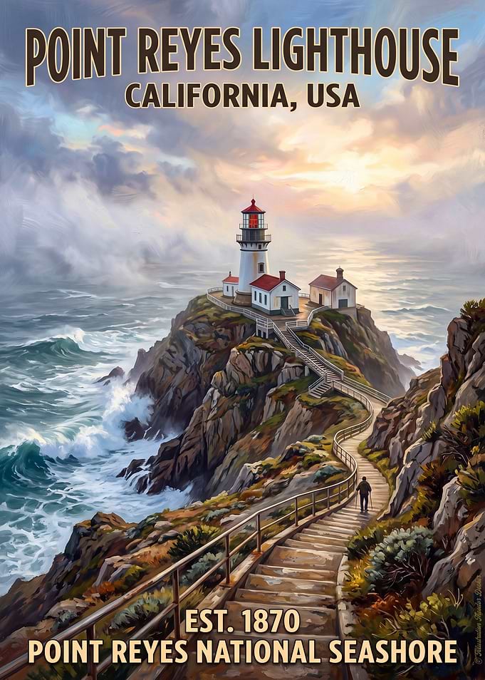Point Reyes Lighthouse Vintage Travel Poster