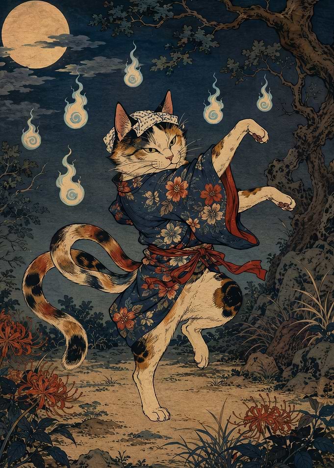 Nekomata Dancing Under the Full Moon