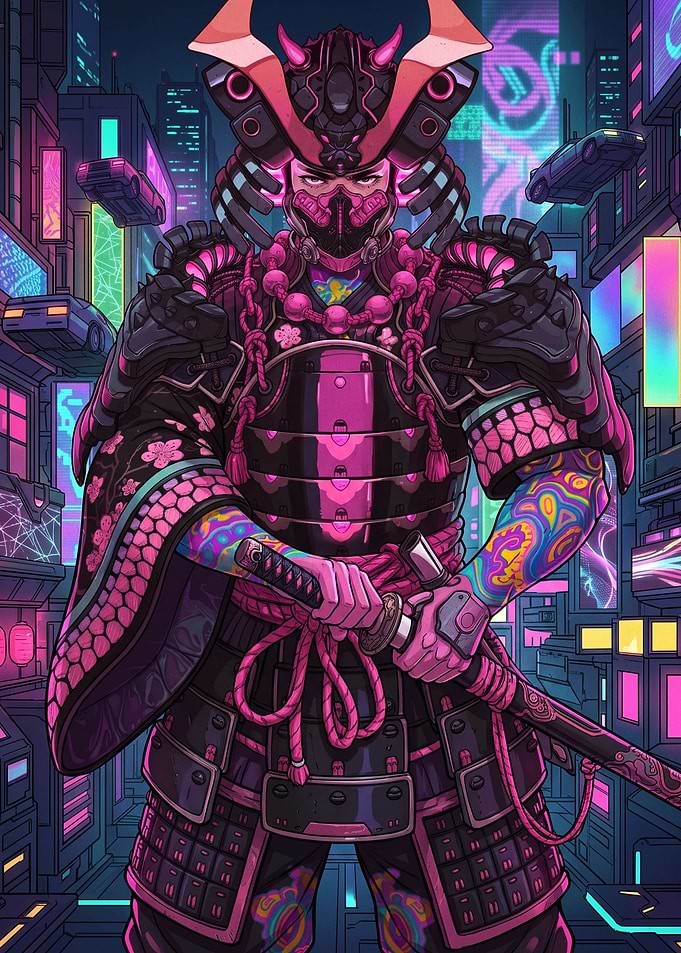 Cyberpunk Samurai in Neon City