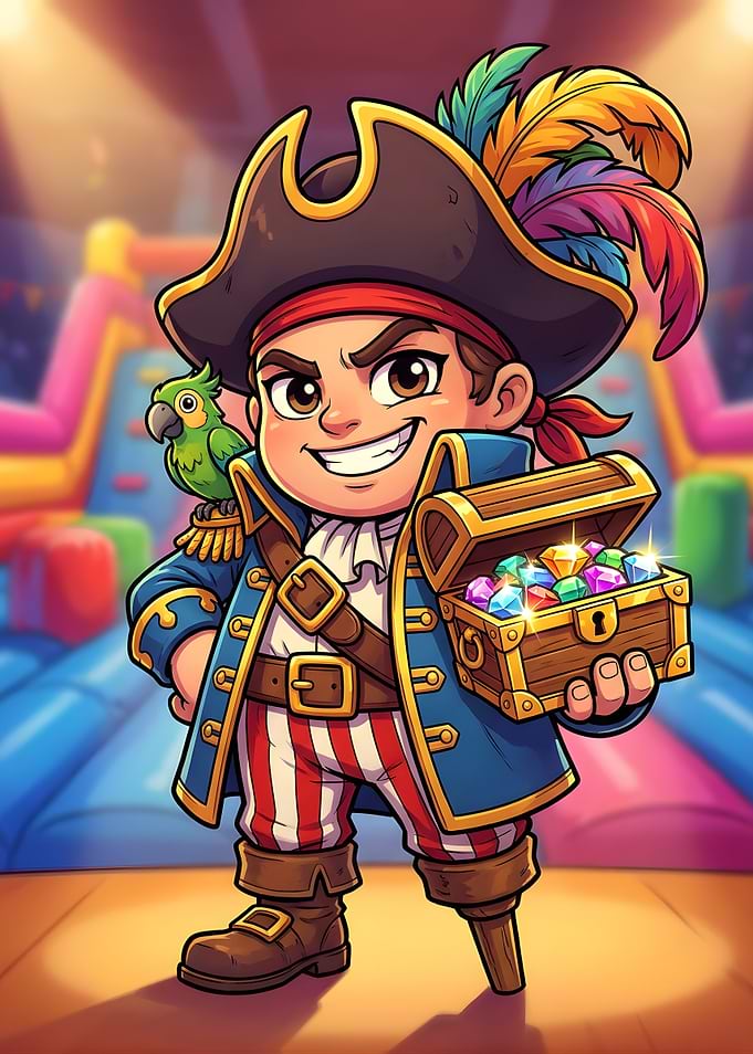 Chibi Pirate Boy with Treasure Chest