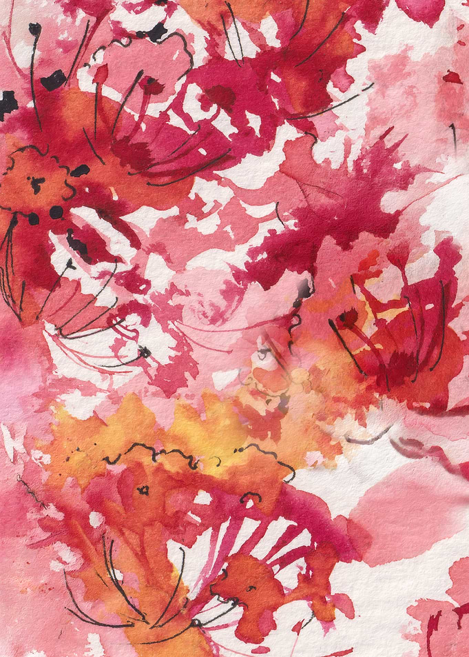 Abstract Watercolor Red Floral Pattern