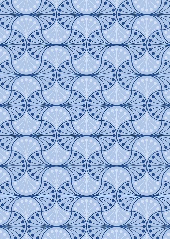 Blue Geometric Fan Pattern Wallpaper