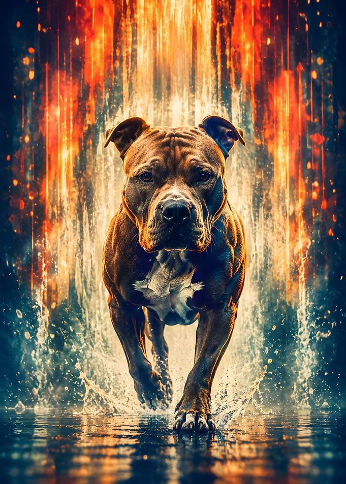 Powerful Pitbull Running Through Water