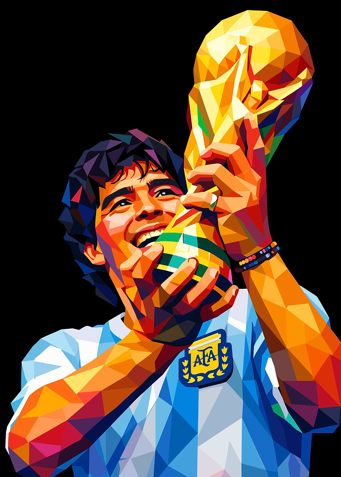 Diego Maradona Holding the World Cup Trophy