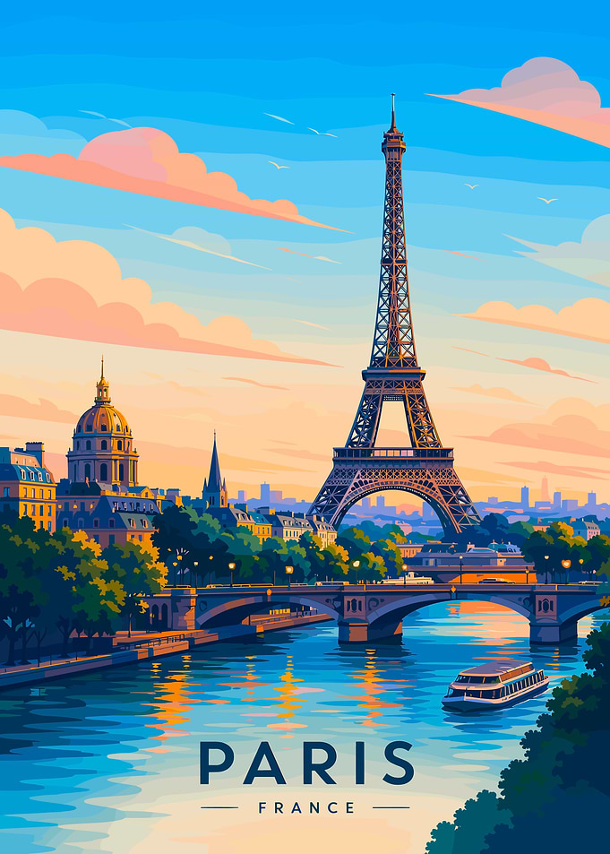 Paris France Eiffel Tower Travel Poster